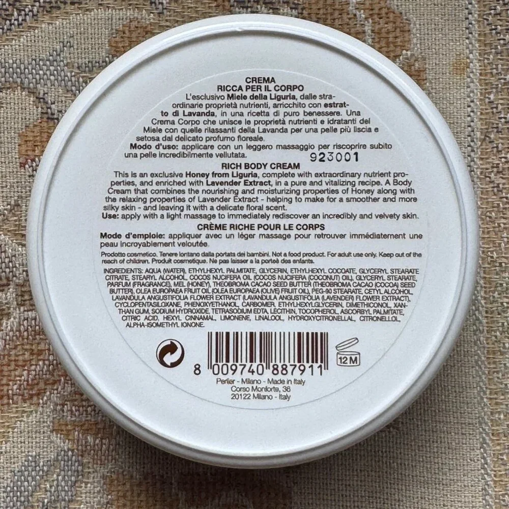 Perlier Miele Liguria Rich Body‎ Cream 6.7 oz & Bath Cream 8.4 oz NEW & SEALED
